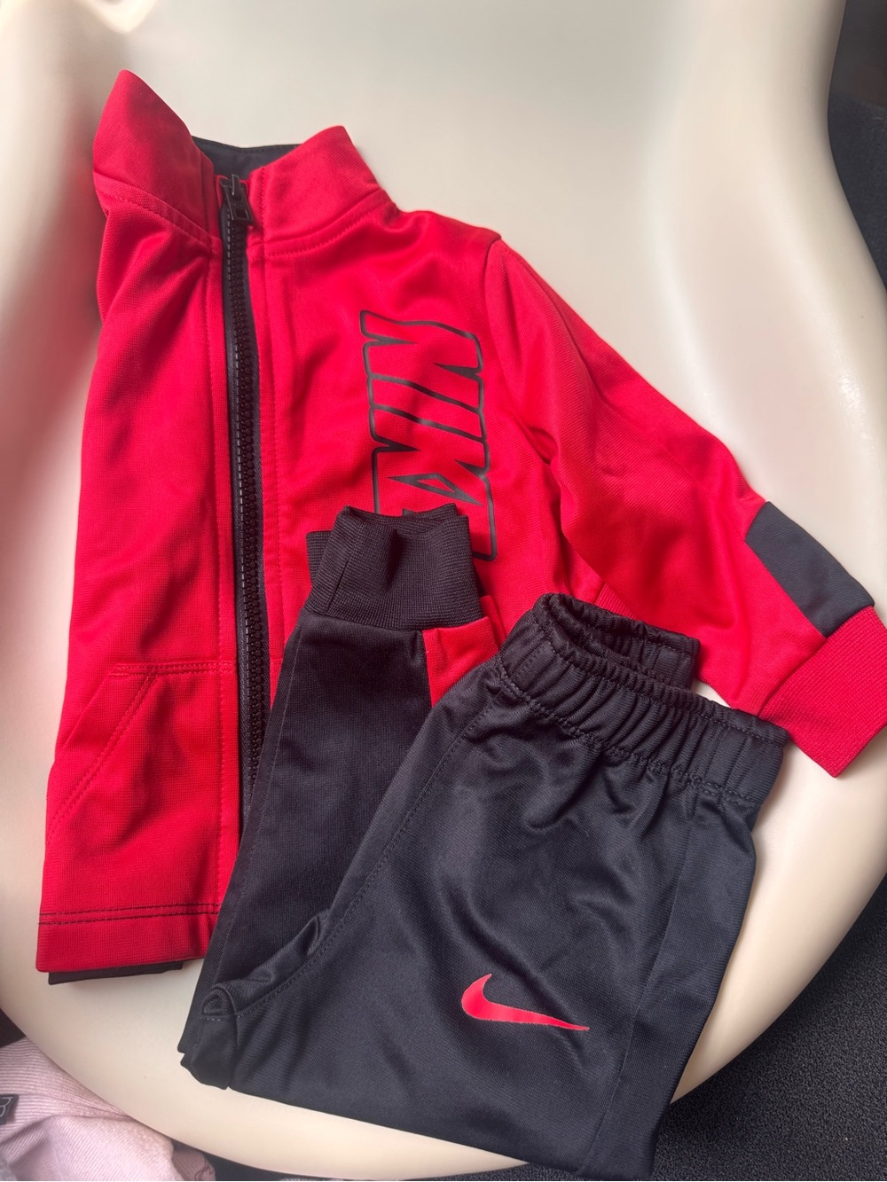 Nike Kids Red and Black Track Jacket and Pants Set